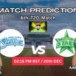 অ্যাডিলেড স্ট্রাইকার্স বনাম মেলবোর্ন স্টারস ম্যাচ প্রেডিকশন: AS বনাম MS, 6th T20 ম্যাচ, বিশ্লেষণ ও পিচ রিপোর্ট – আজকের ম্যাচে কে জিতবে?