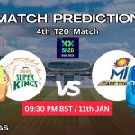 জোবার্গ সুপার কিংস বনাম এমআই কেপ টাউন ম্যাচ প্রেডিকশন: JSK vs MICT, 4th T20 ম্যাচ, বিশ্লেষণ ও পিচ রিপোর্ট – আজকের ম্যাচে কে জিতবে?