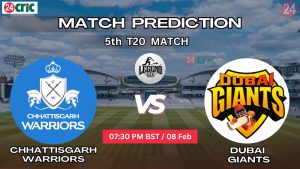CW vs DG ম্যাচ প্রেডিকশন ছত্তিশগড় ওয়ারিয়র্স বনাম দুবাই জায়ান্টস, ৫ম T20