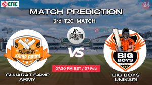 GSA vs BBU ম্যাচ প্রেডিকশন গুজরাট সাম্প আর্মি বনাম বিগ বয়েজ ইউনিকারি, ৩য় T20